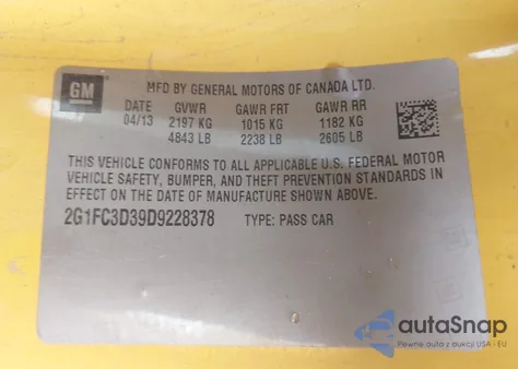 2013 Chevrolet Camaro 2Lt из США, поврежденный, VIN 2G1FC3D39D9228378